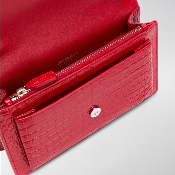 YSL Saint-Laurent Sunset Wallet on Chain Red Croc - Picture 8 of 10
